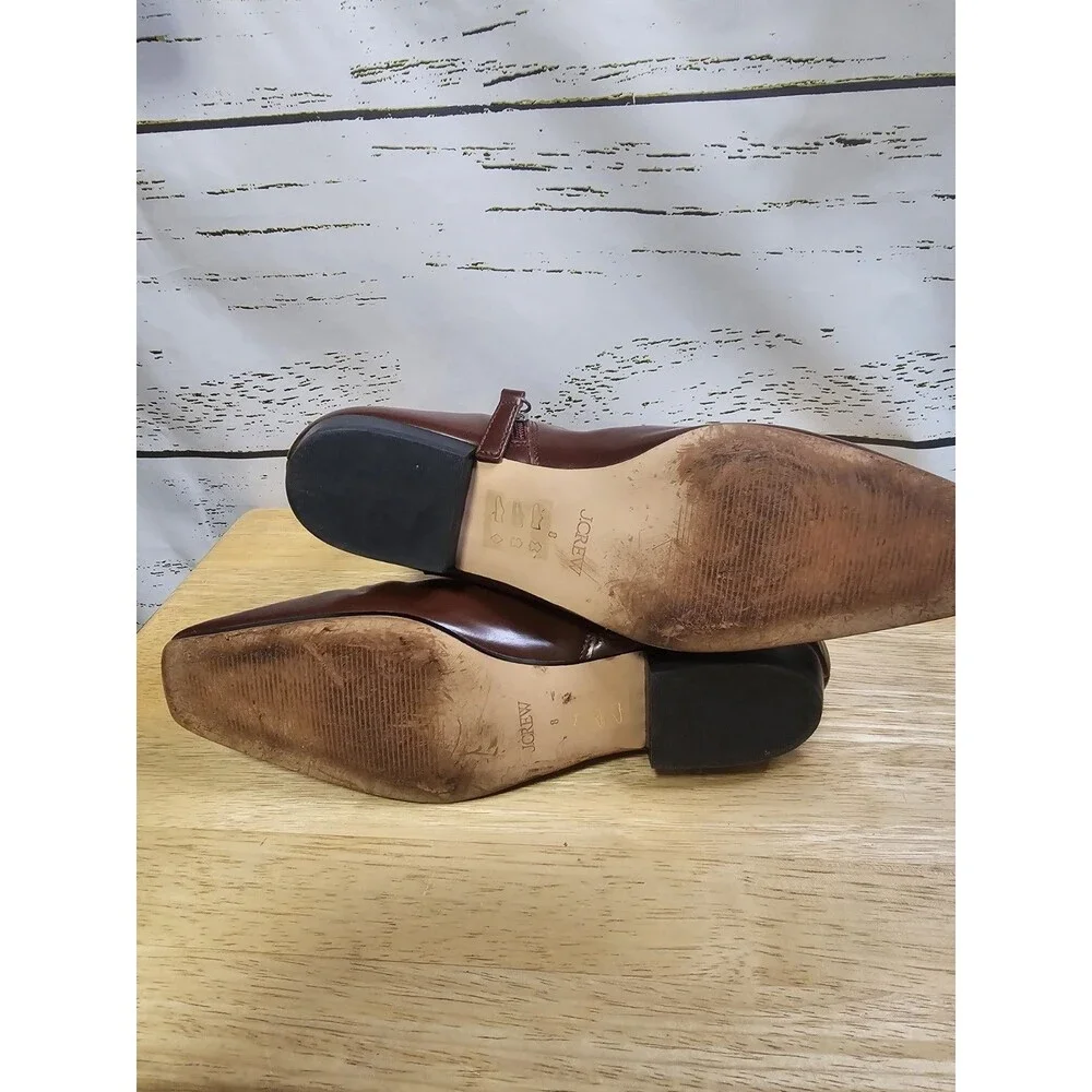 J.Crew BV738 Square Toe Ankle Boots Women 8 Brown Spazzolato Leather Zip